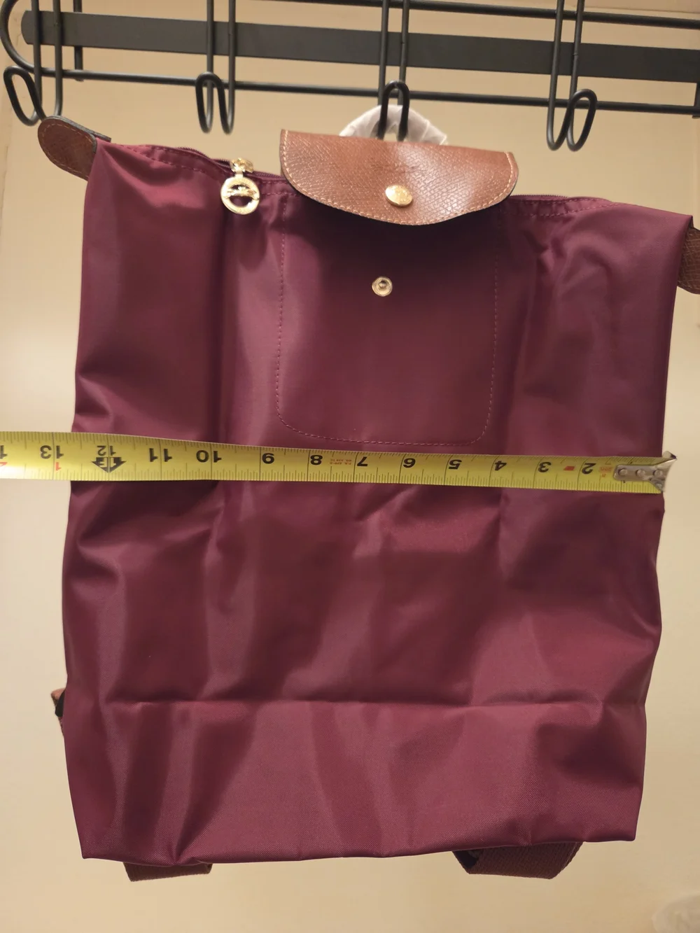 Longchamp Burgundy Nylon Backpack with Brown Leather Flap